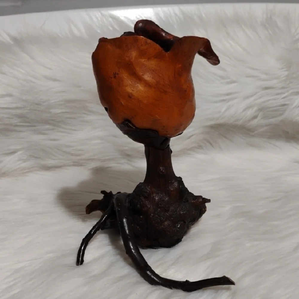 Office) SALE! Hand Carved Wooden Burl Wood Rose Flower Vtg Art Sculpture